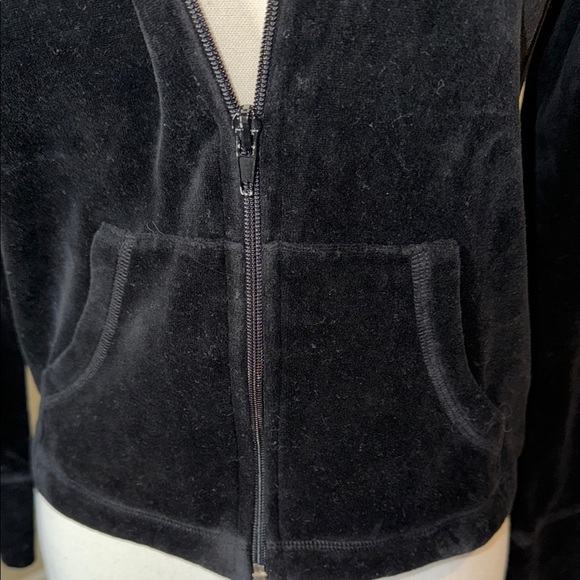 DKNY Hoodie Sweatshirt Black Velour Zip Up Front Pockets Women's Sz S - Picture 3 of 10